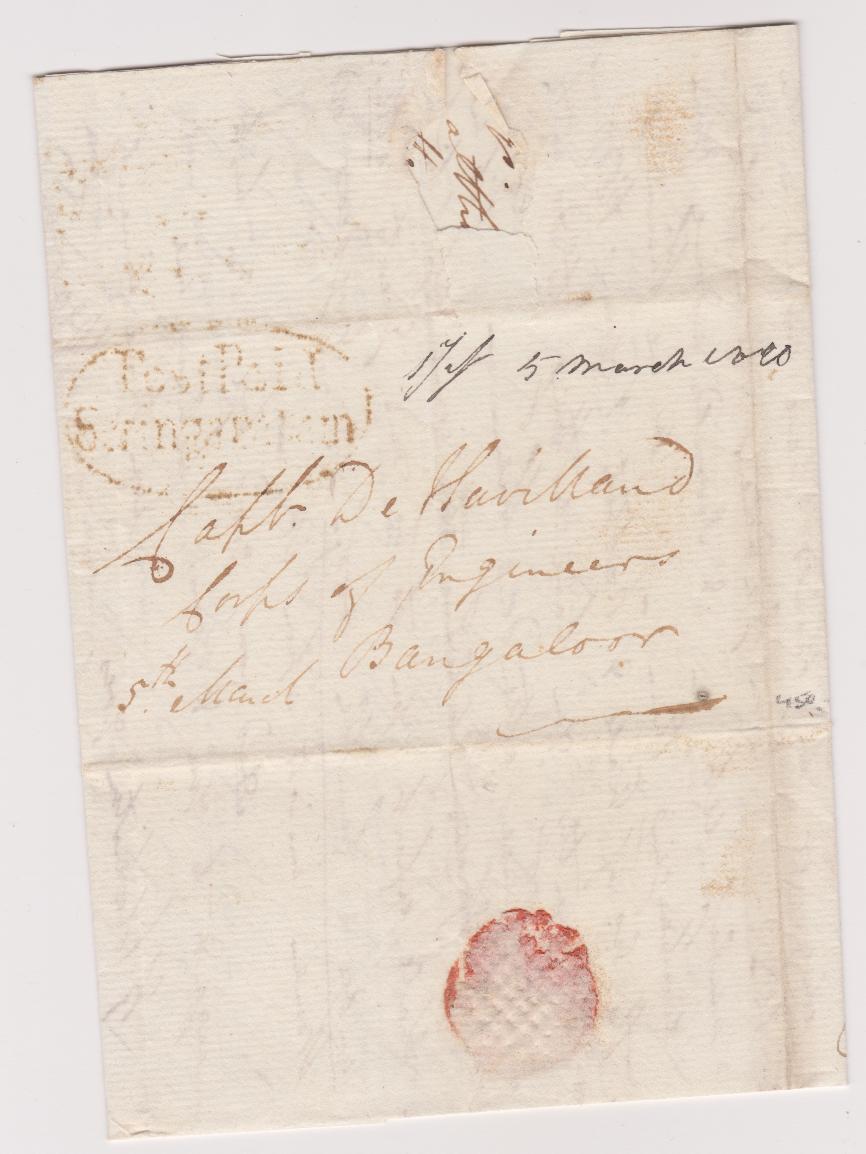 5 March 1810 Seringapatam HG 3 pre stamp cover — COV-585
