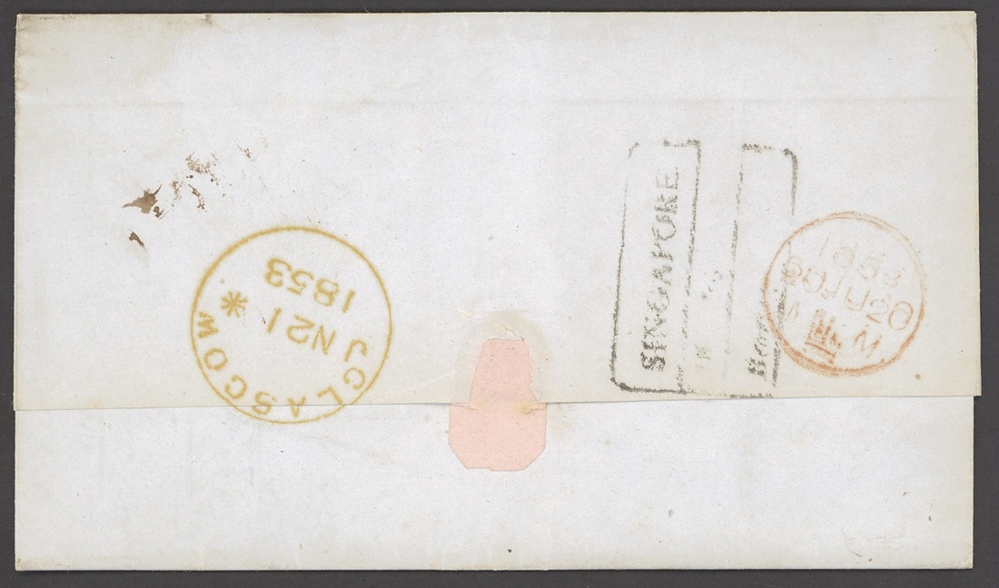 Pre-stamp cover of India — 1854, Singapore FP 4 handstruck folded letter (COV-5563)