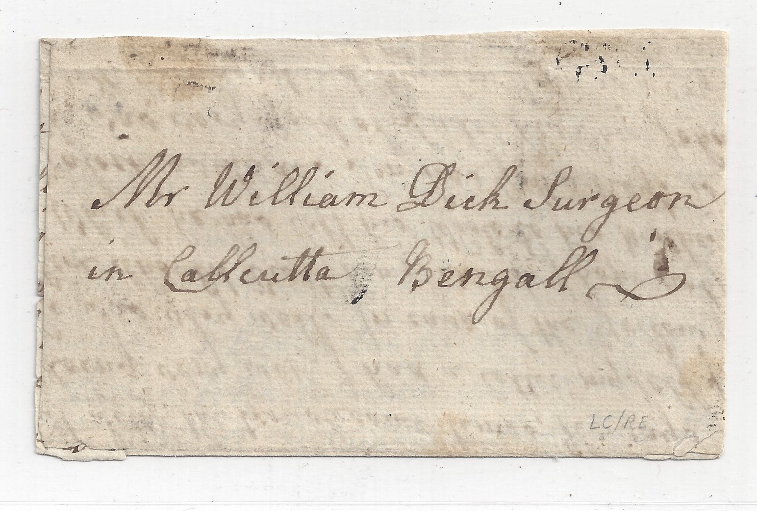 Calcutta HG 11 pre stamp cover — back (COV-3980)