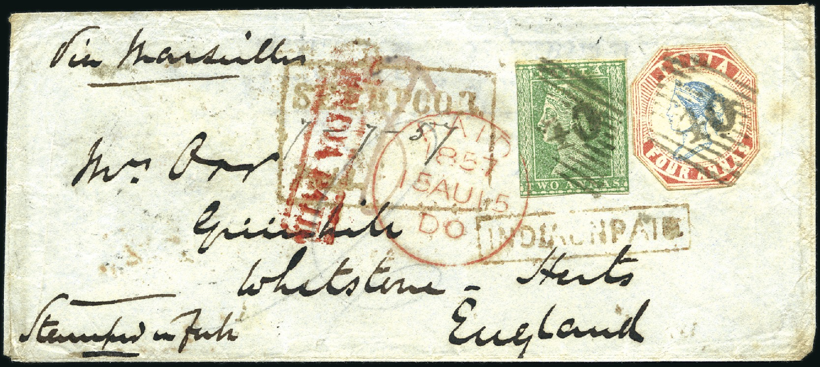 10 July 1857 Seerpore HG 2 pre stamp cover — COV-2774