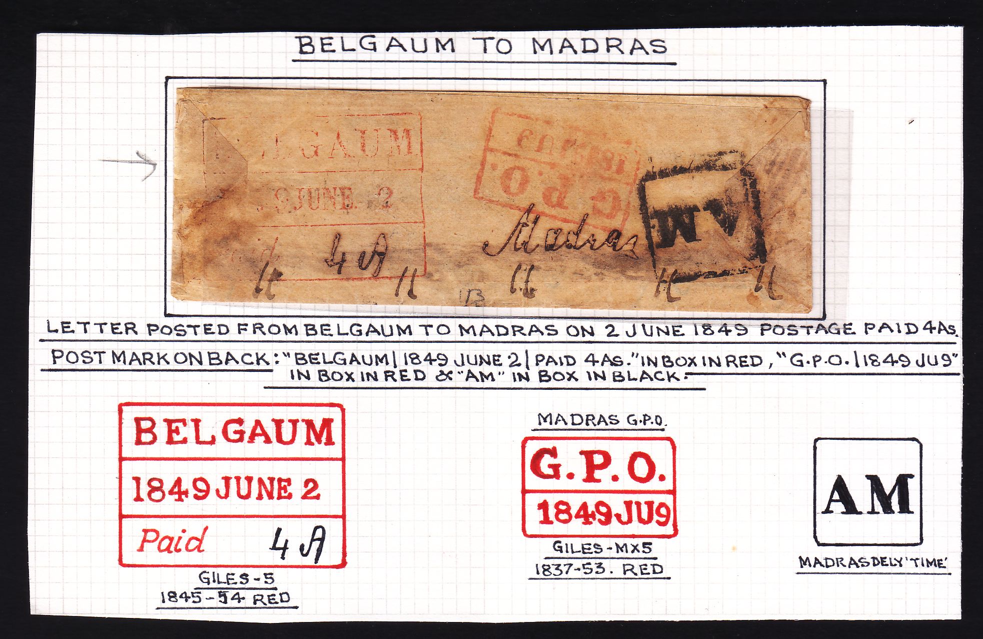 2 June 1849 Belgaum HG 3 pre stamp cover — COV-3715