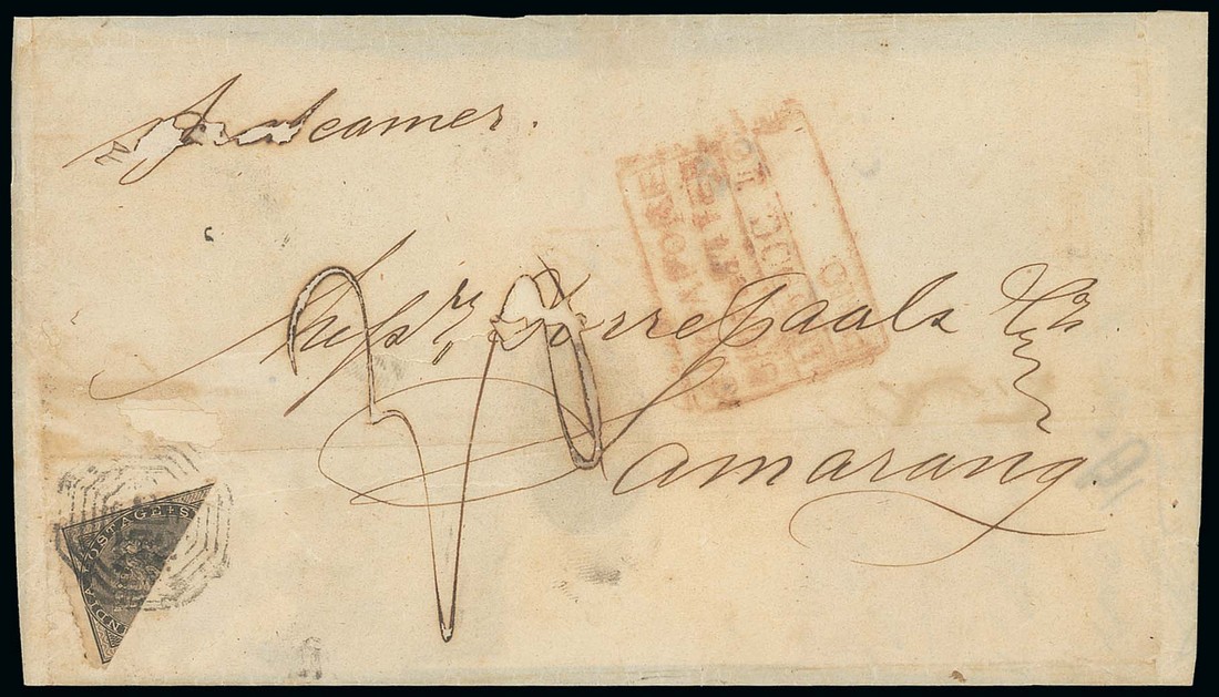 Pre-stamp cover of India — 1859, Singapore FP 10 handstruck folded letter (COV-5544)