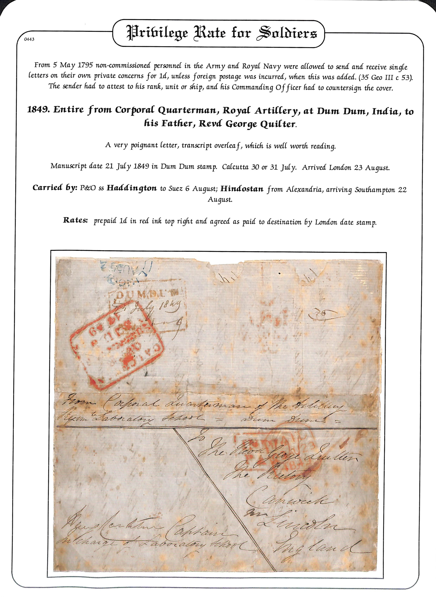 1849 DumDum HG 4 pre stamp cover — COV-4835