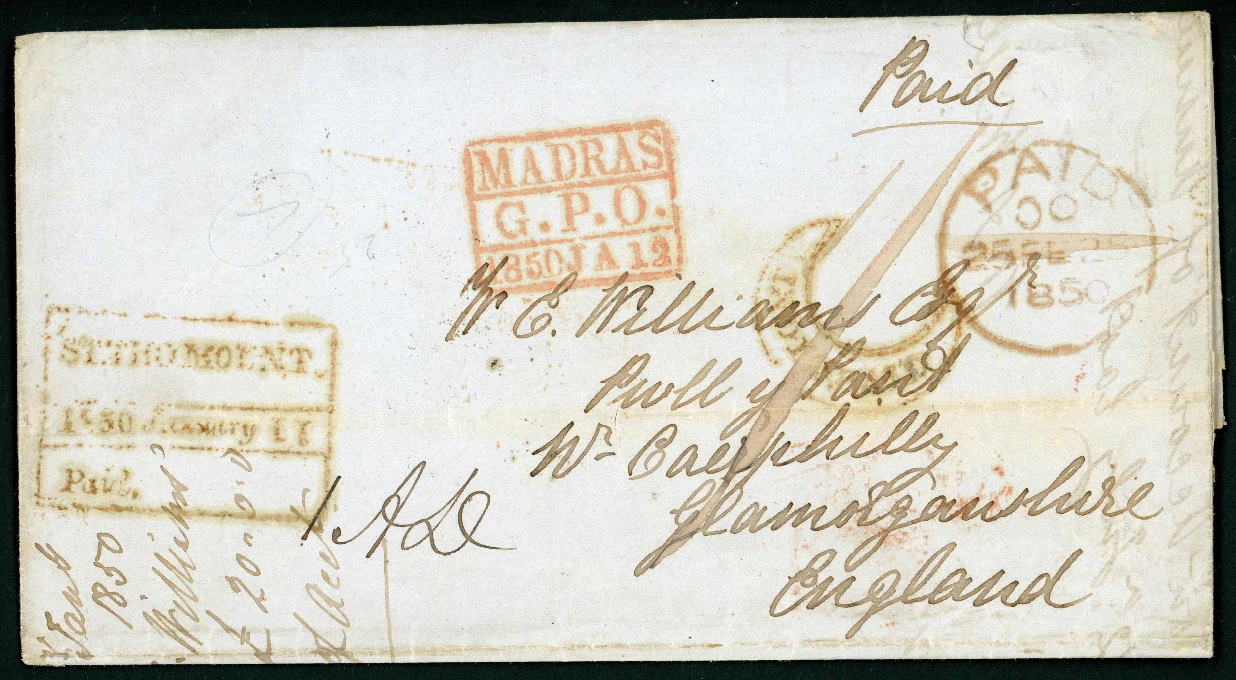 COV-2532 — 11 January 1850 Mount HG 5 pre-stamp cover