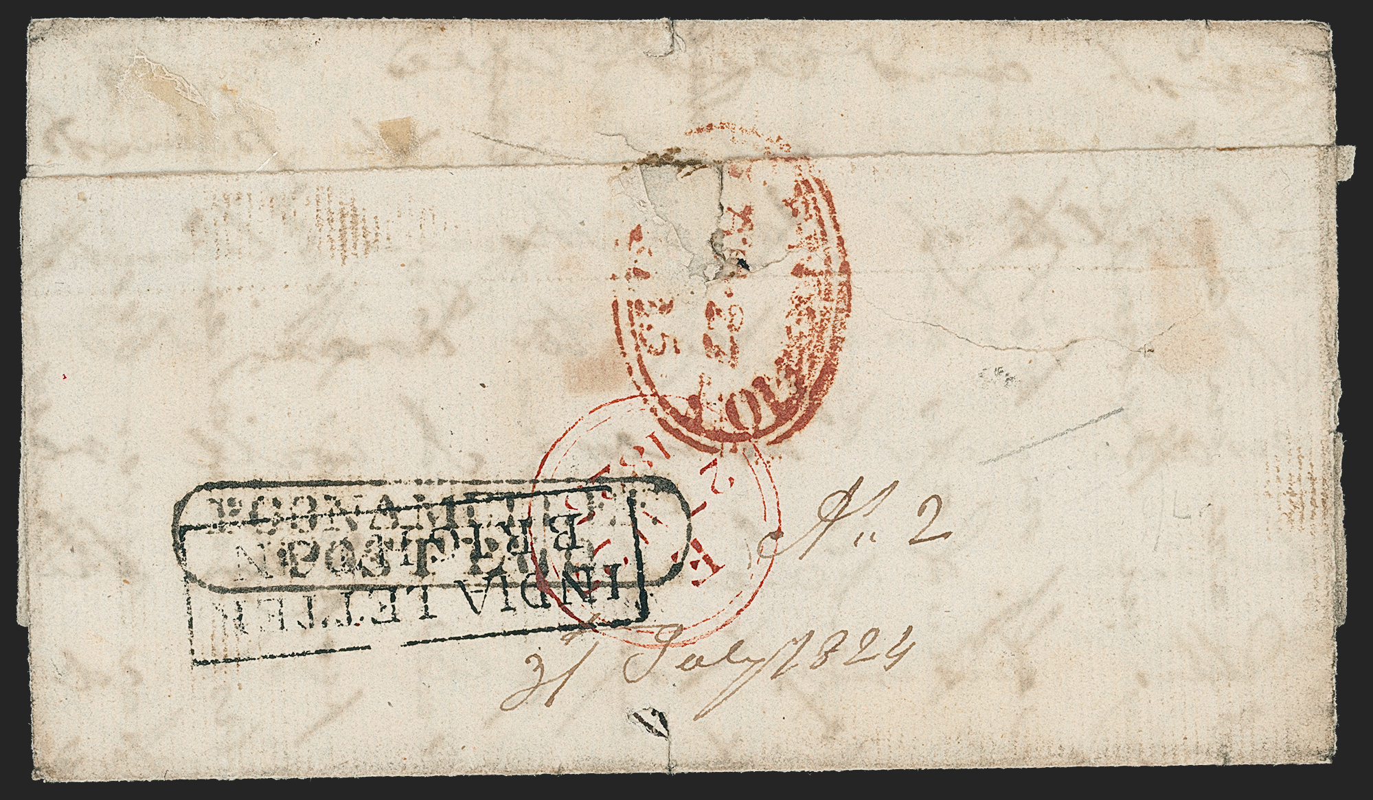 Pre-stamp cover of India — 31 July 1824, Poonamullee HG 1 handstruck folded letter (COV-5310)