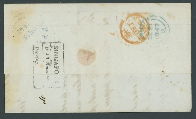 Pre-stamp cover of India — 1847, Singapore FP 4 handstruck folded letter (COV-5572)