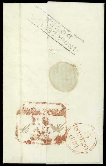 Pre-stamp cover of India — 1831, Singapore FP 1 handstruck folded letter (COV-5535)