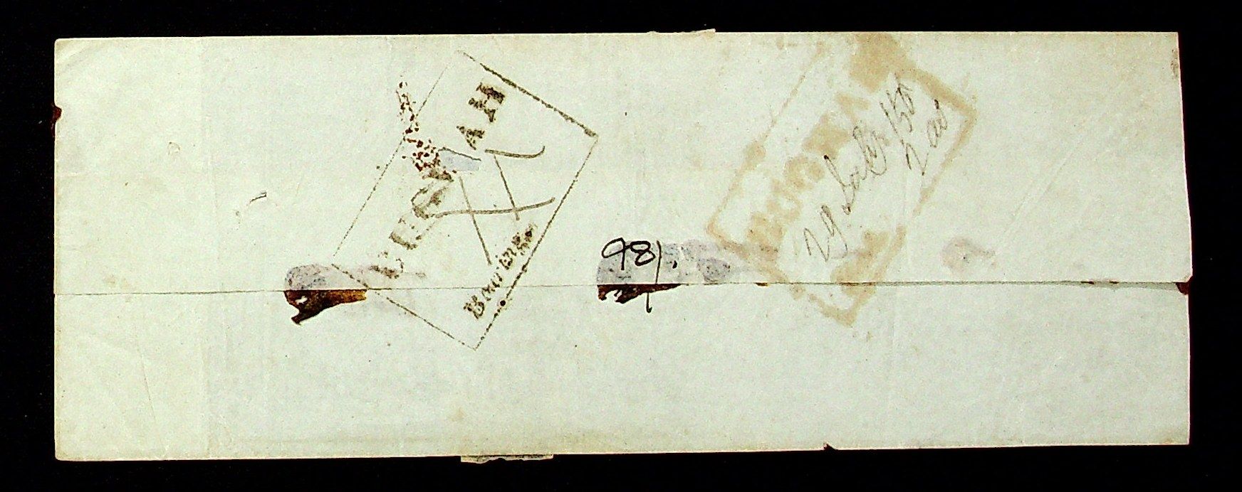 Pre-stamp cover of India — 1850, Bugwah HG 2 handstruck folded letter (COV-4899)