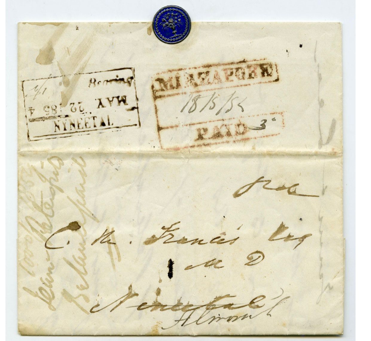 18 May 1854 Mirzapore HG 8 pre stamp cover — COV-2883