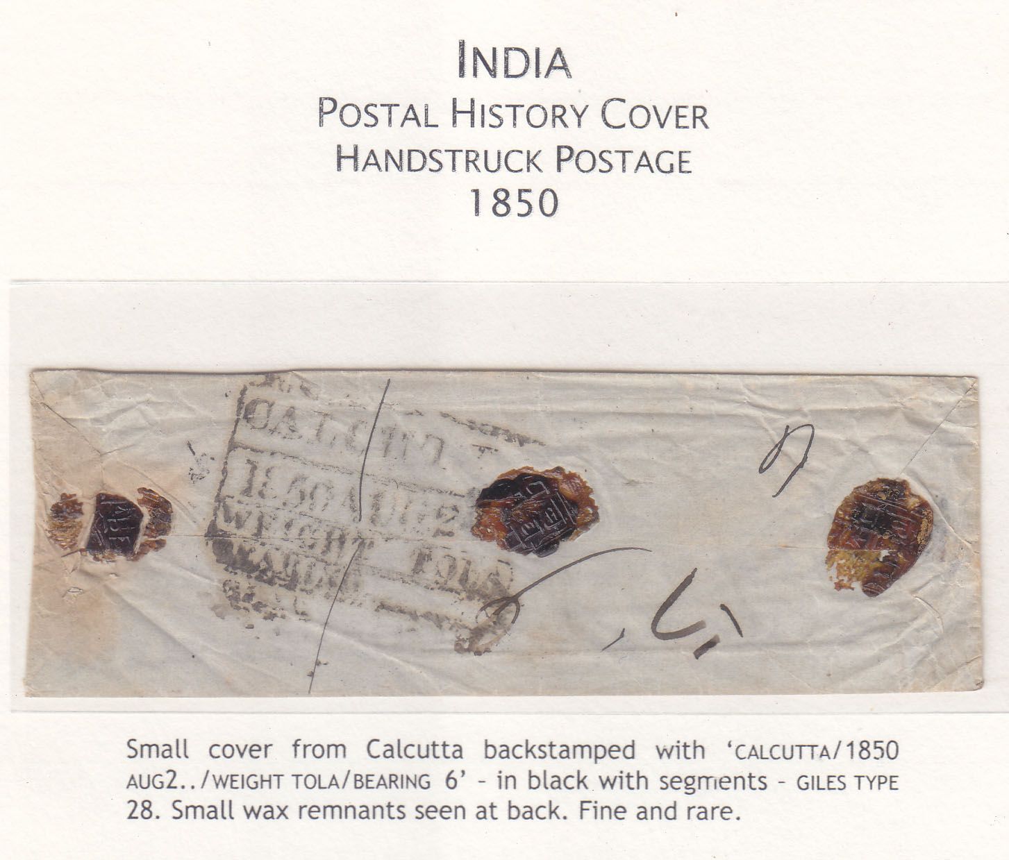 2 August 1850 Calcutta HG 28 pre stamp cover — COV-3624