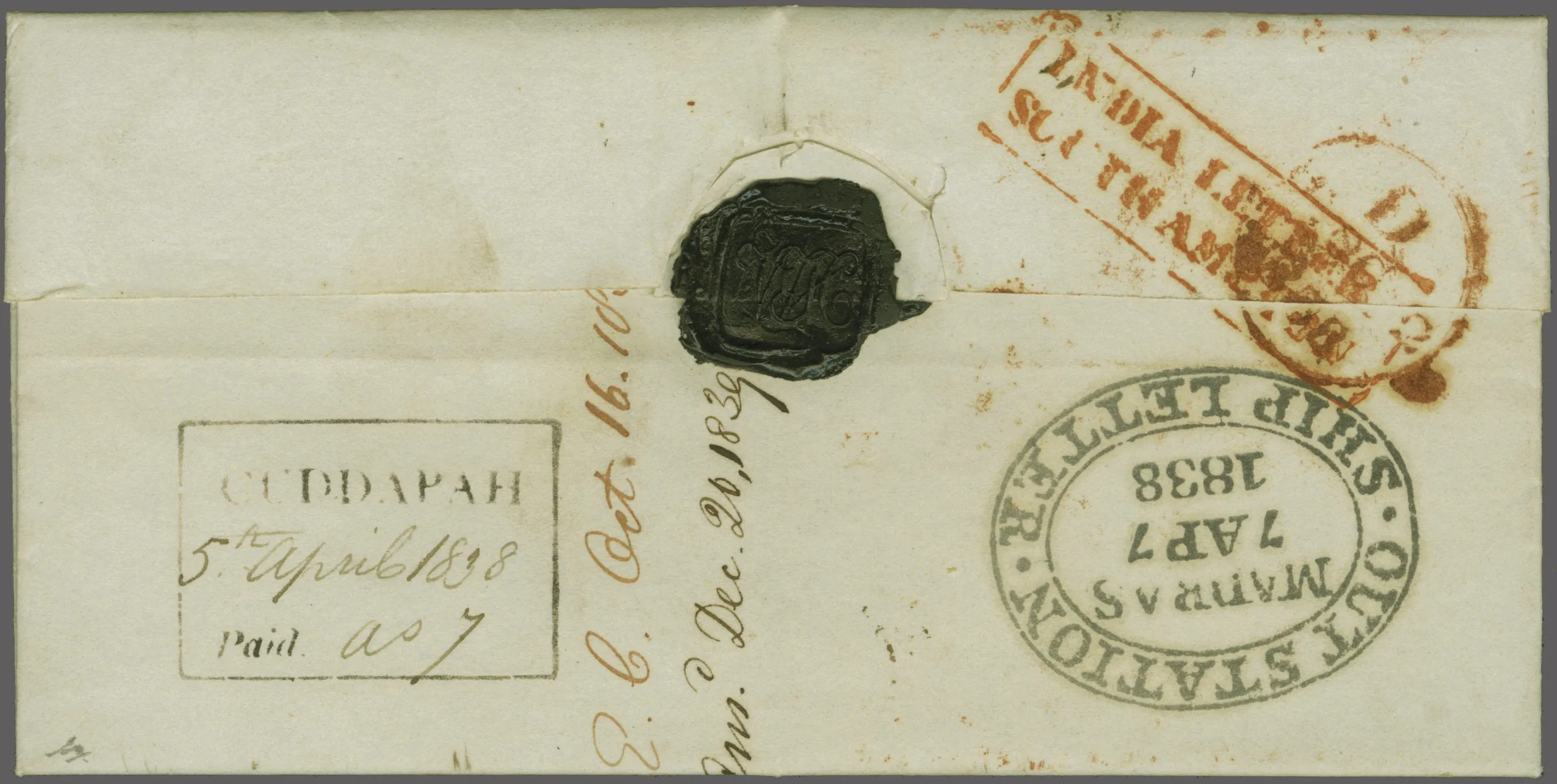 1838 Cuddapah HG 5 pre stamp cover — COV-521