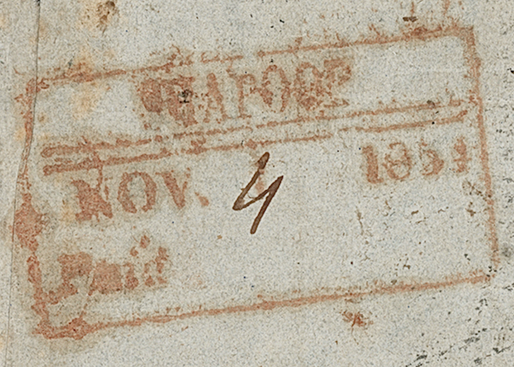 Shahpore HG 1 — pre-1854 Indian handstamp, 1854, Red