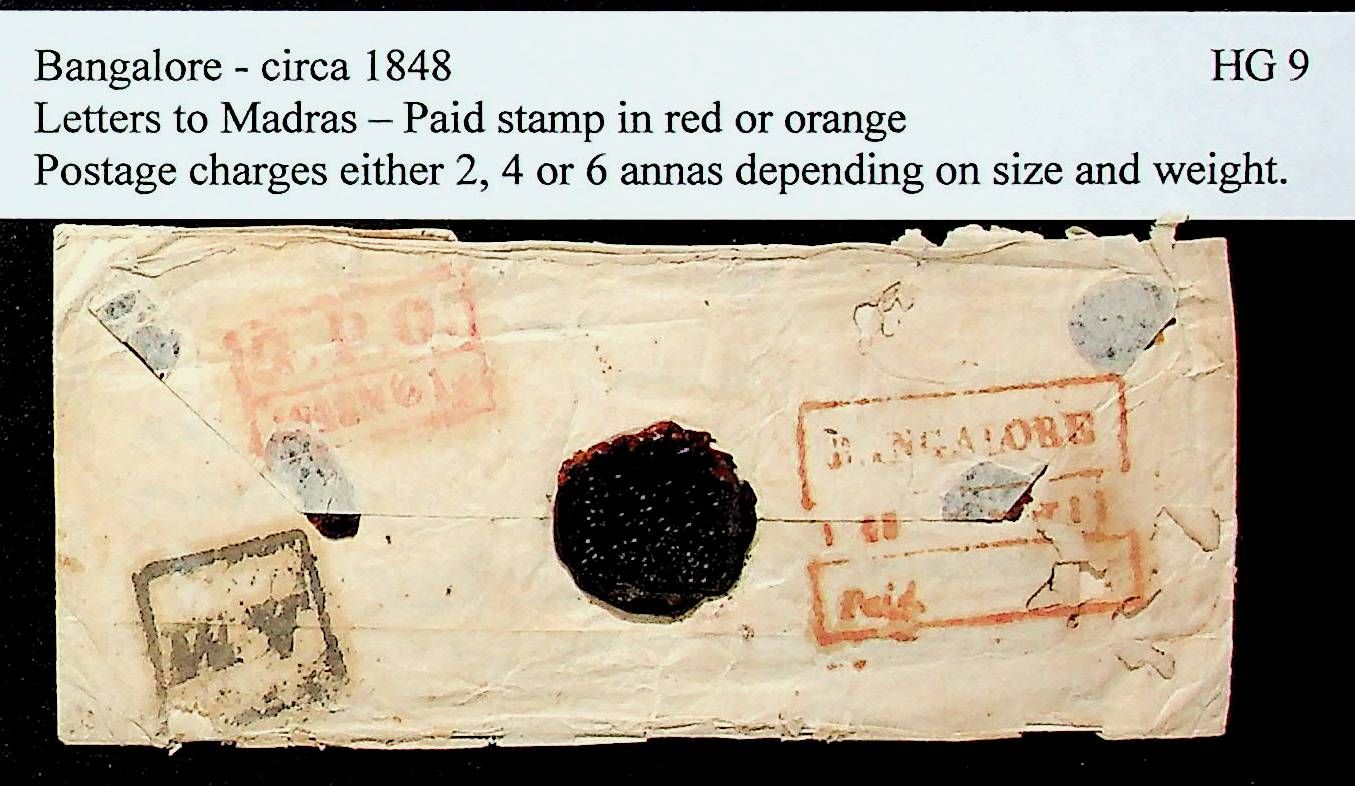 1848 Bangalore HG 9 pre stamp cover — COV-3718