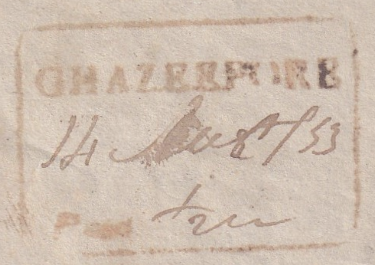 Ghazeepore HG 9 — pre-1854 Indian handstamp, 1842–1858, Red