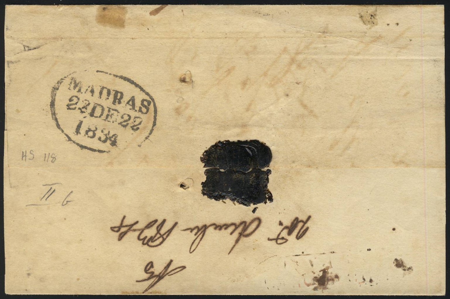 22 December 1824 Madras MX3 pre stamp cover — COV-4501