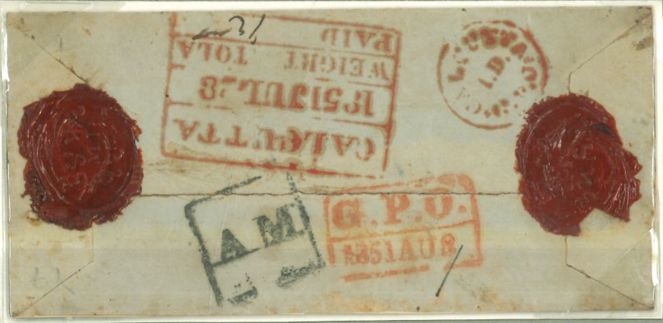 28 July 1851 Calcutta HG 27 pre-stamp cover — COV-2575