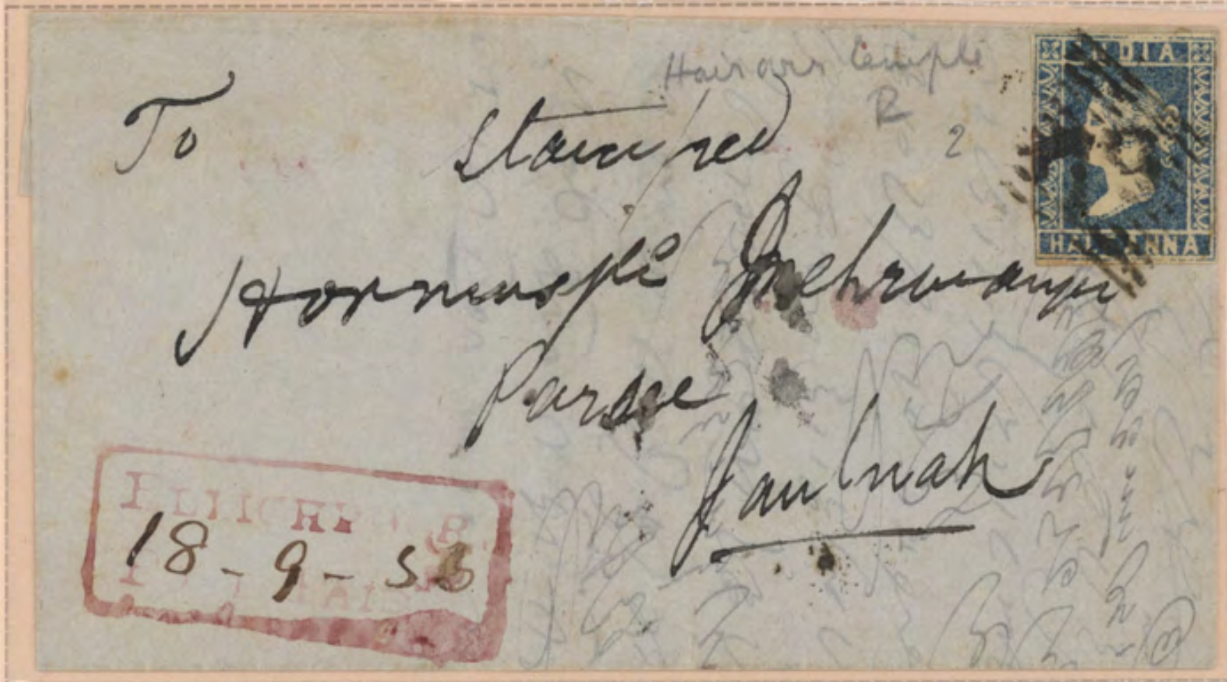 18 September 1856 Ellichpoor HG 1A pre stamp cover — COV-4286
