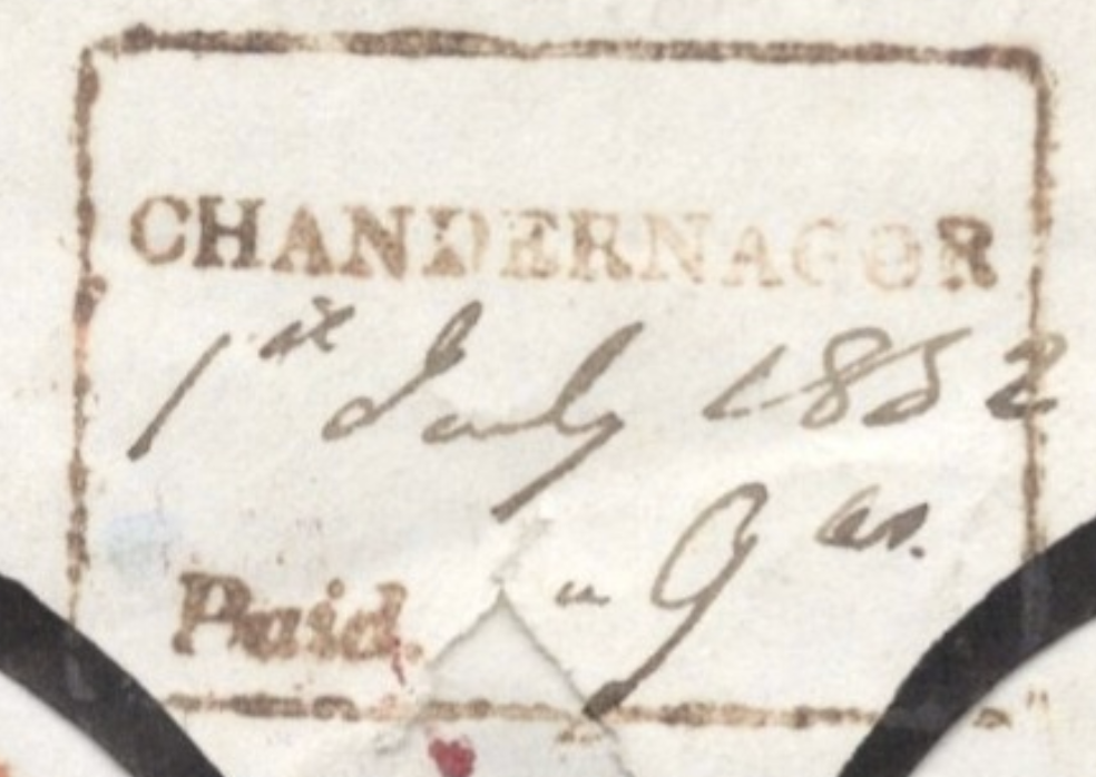 HG 2 handstamp from Chandernagore