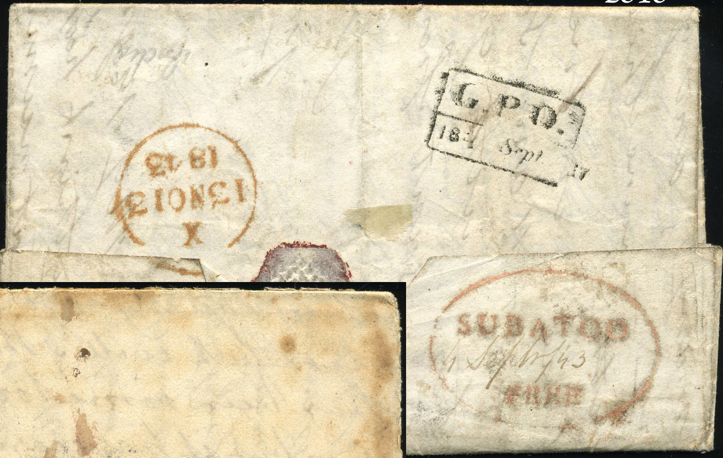 Pre-stamp cover of India — 4 September 1843, Sobathoo HG 2 handstruck folded letter (COV-5438)