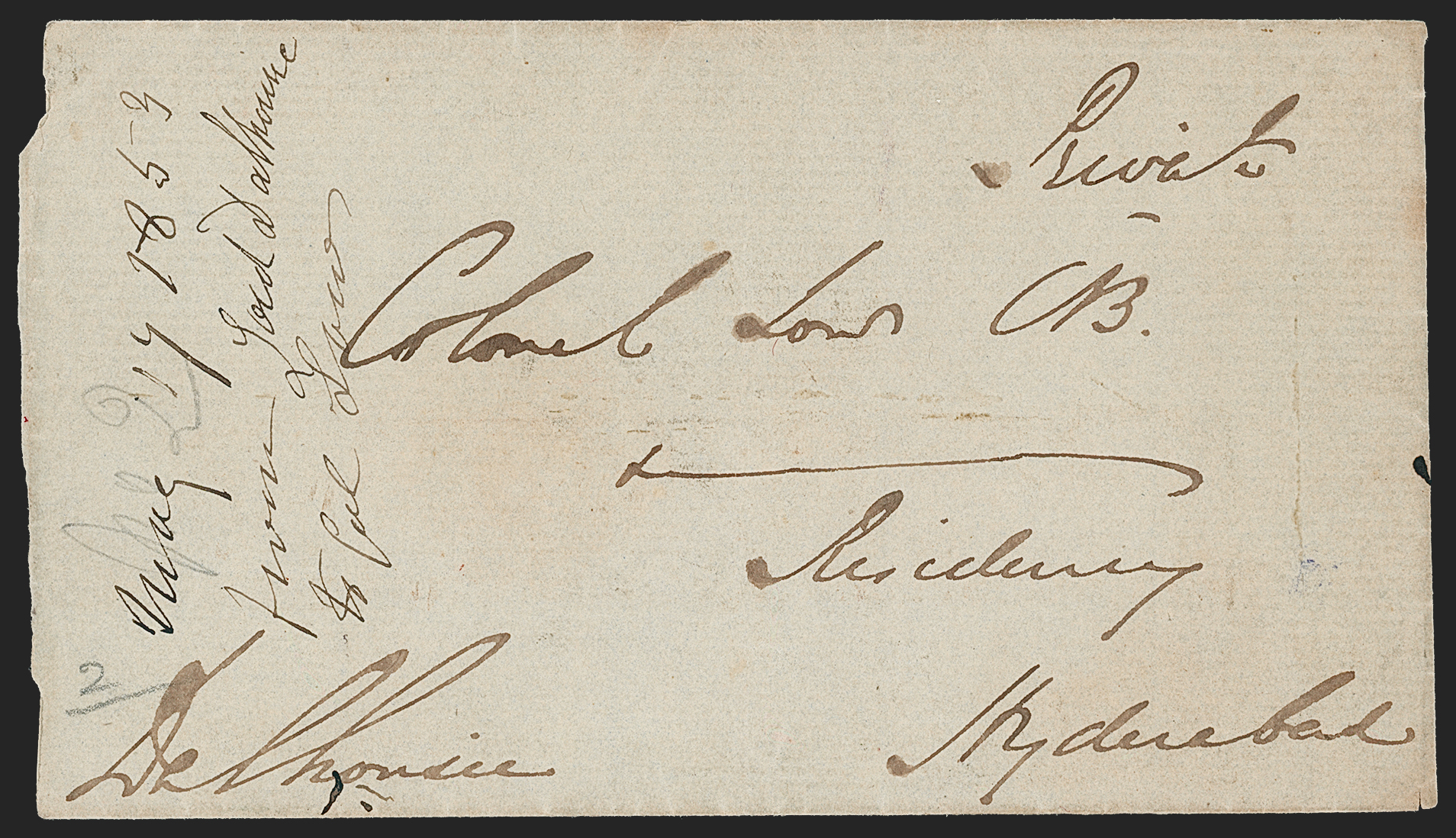 Pre-stamp cover of India — 17 May 1853, Calcutta HG 29 handstruck folded letter (COV-5267)