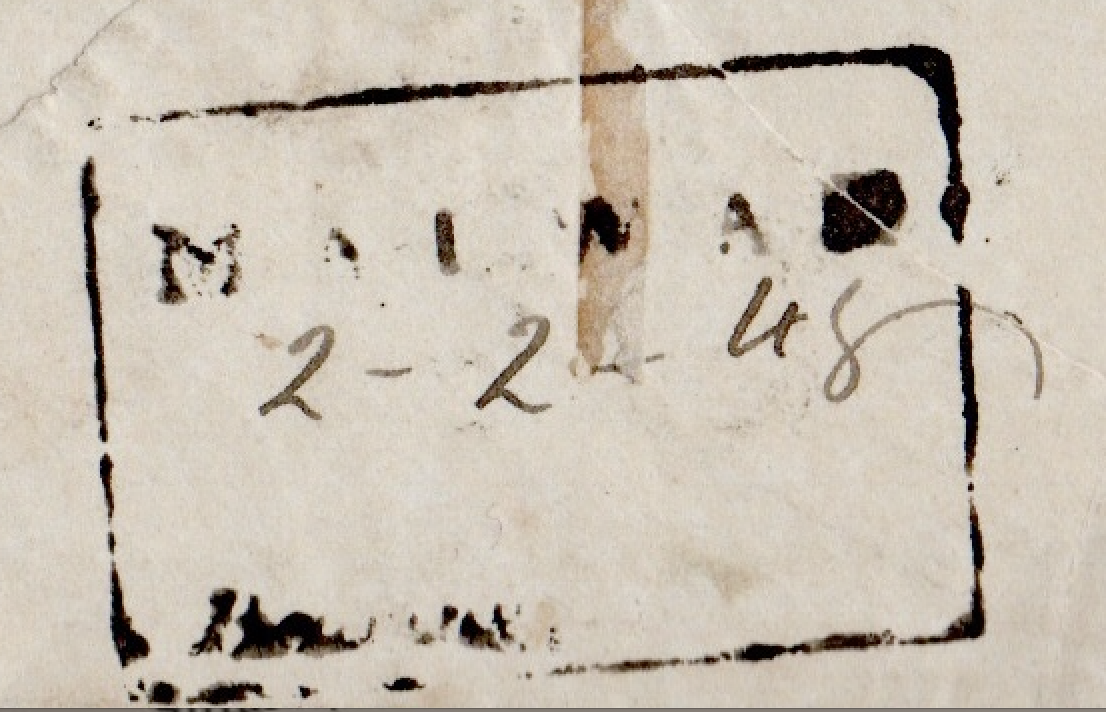 Malwan HG 2 — pre-1854 Indian handstamp, 1848, Black