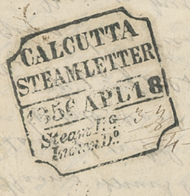 Handstruck stamp of India — Calcutta SR50 pre-1854 handstamp
