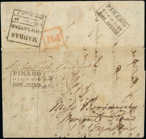 23 August 1837 Penang FP 4 pre stamp cover — COV-4351
