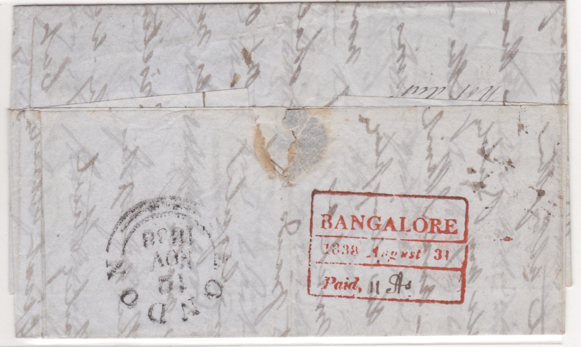 31 August 1838 Bangalore HG 9 pre stamp cover — COV-870