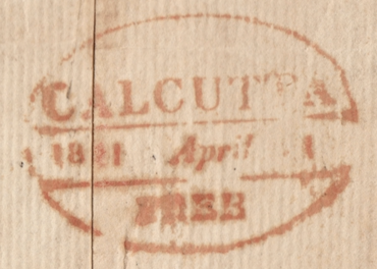 Handstruck stamp of India — Calcutta HG 23 pre-1854 handstamp