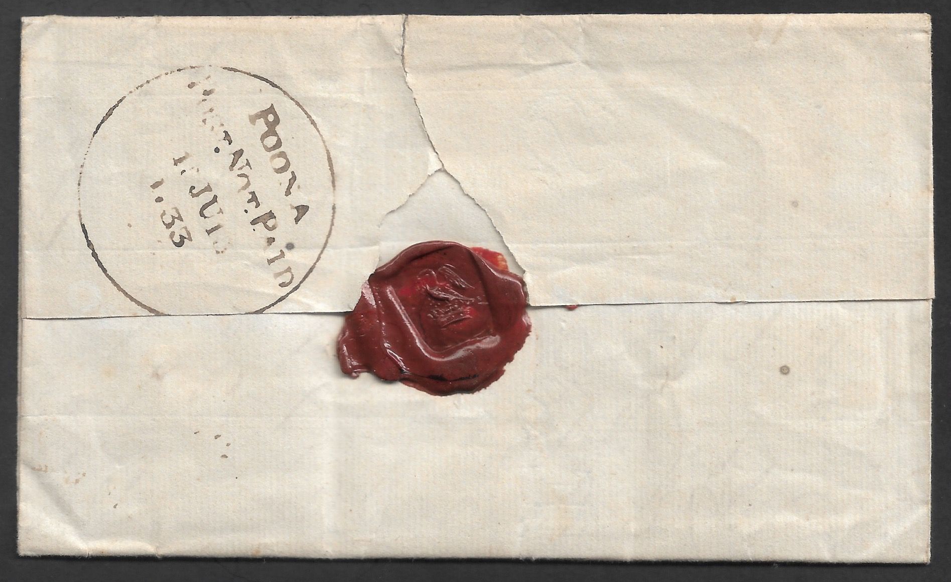 15 July 1833 Poona HG 2 pre stamp cover — COV-3615