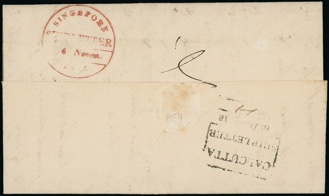 Pre-stamp cover of India — 1840, Singapore FP 9 handstruck folded letter (COV-5537)