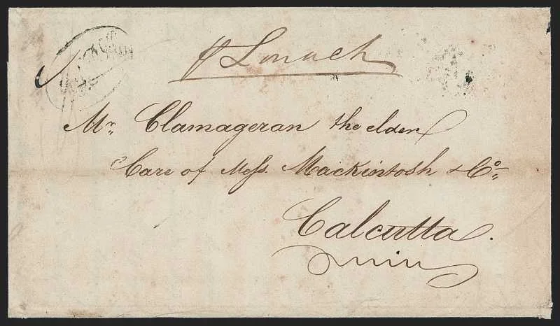 Calcutta SR13 pre stamp cover — back (COV-385)