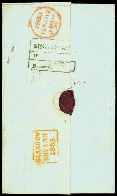 Pre-stamp cover of India — 1853, Singapore FP 4 handstruck folded letter (COV-5548)