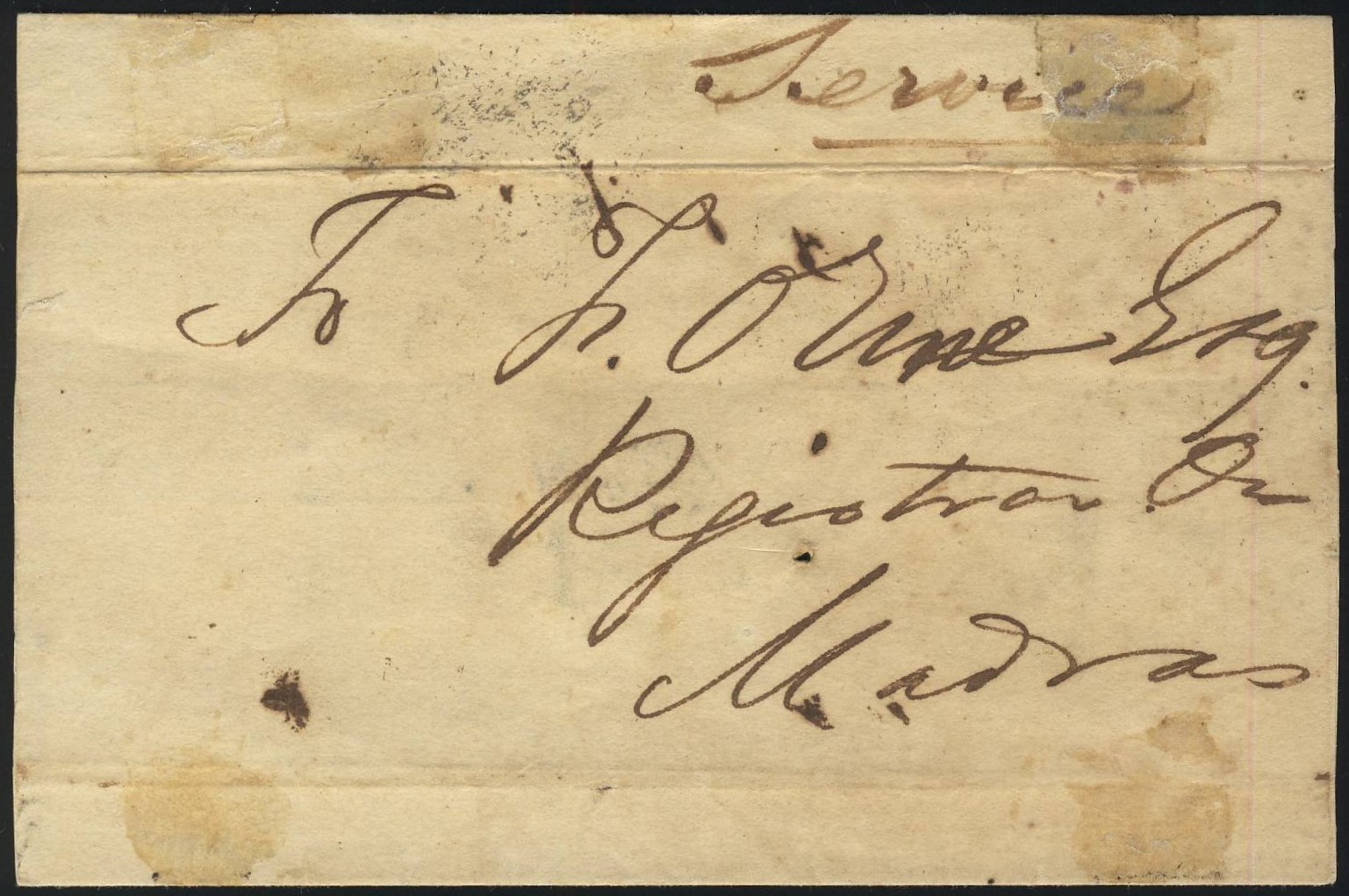 Madras MX3 pre stamp cover — back (COV-4501)