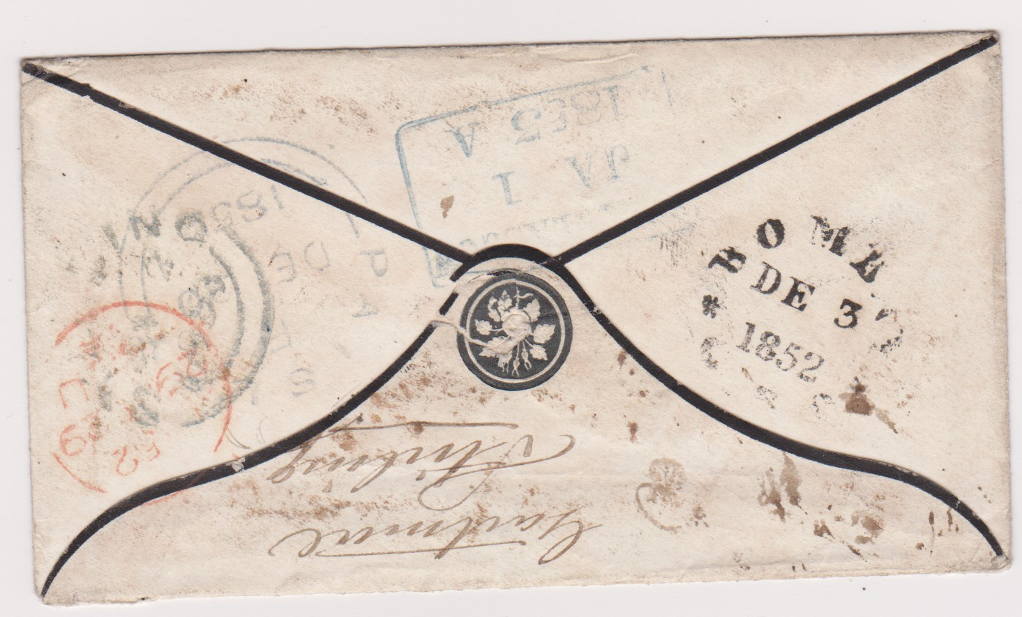 Ahmednugur HG 1 pre stamp cover — back (COV-3997)
