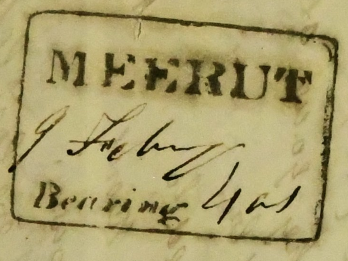 Handstruck stamp of India — Merut HG 6 pre-1854 handstamp
