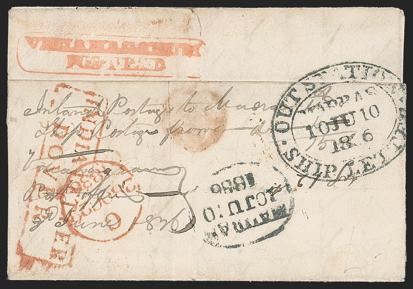 Pre-stamp cover of India — 8 June 1836, Vizianagarum HG 2 handstruck folded letter (COV-5316)