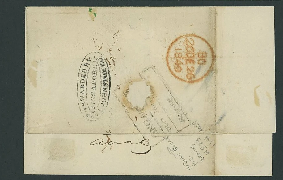 Pre-stamp cover of India — 1849, Singapore FP 4 handstruck folded letter (COV-5532)