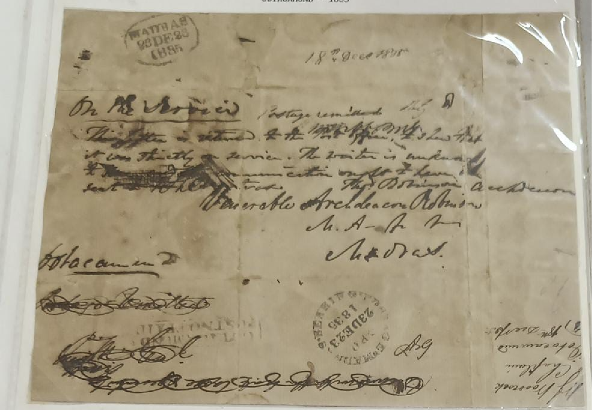 23 December 1835 Ootacamund HG 2 pre stamp cover — COV-2722