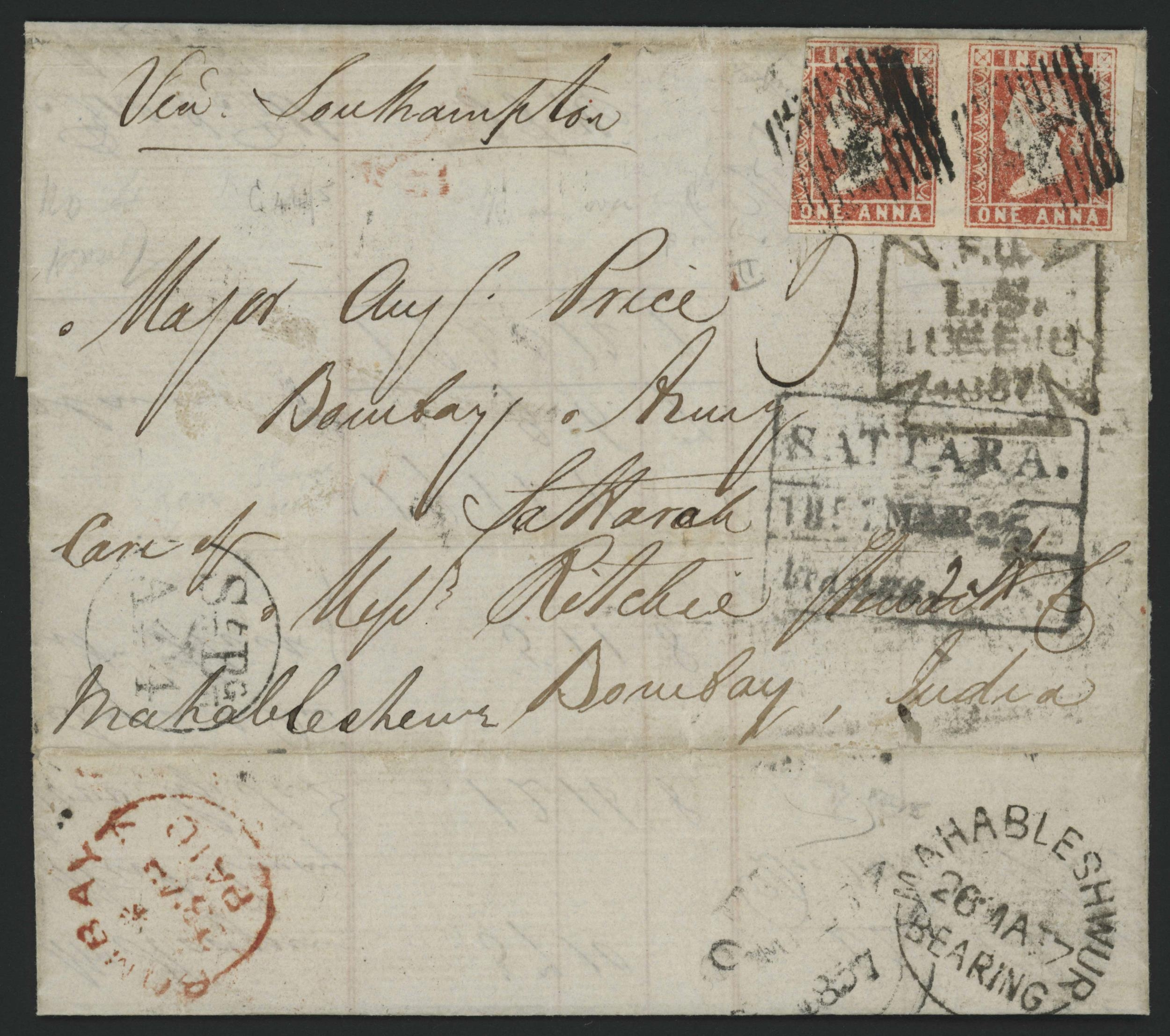 26 March 1857 Sittara HG 3 pre stamp cover — COV-4802