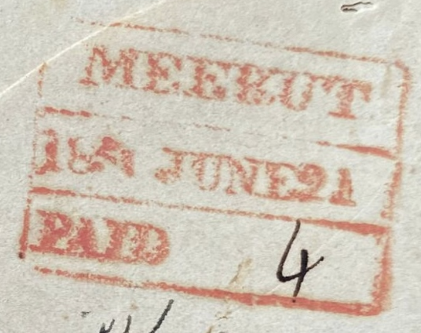 Merut HG 11 — pre-1854 Indian handstamp, 1845–1851, Red