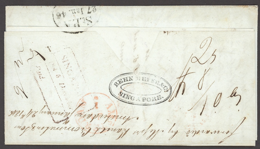 Pre-stamp cover of India — 1845, Singapore FP 5 handstruck folded letter (COV-5515)