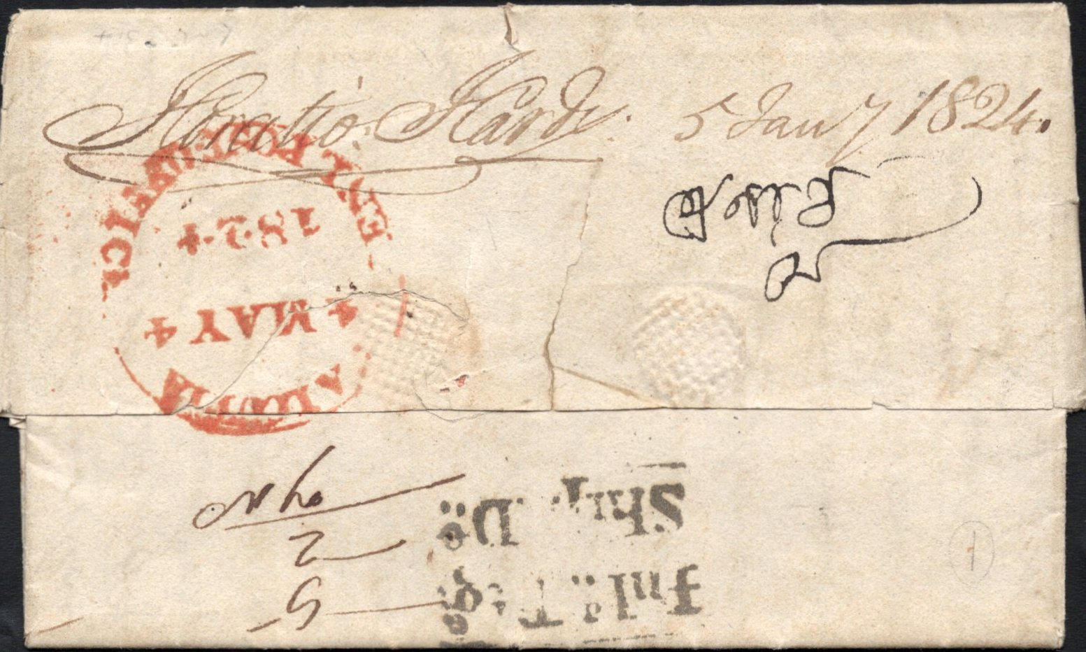 1824 Calcutta G5 pre stamp cover — COV-1632