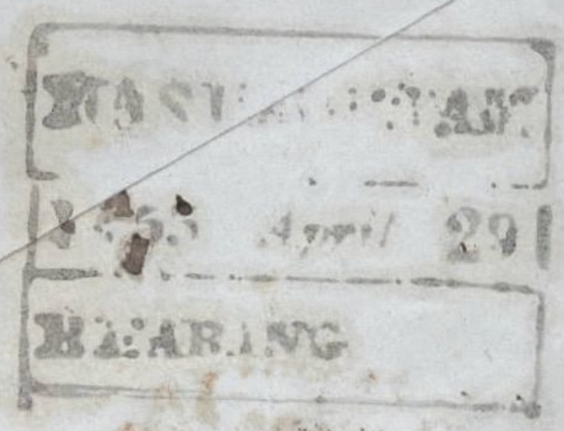 Masulipatam HG 12 — pre-1854 Indian handstamp, 1855, Black