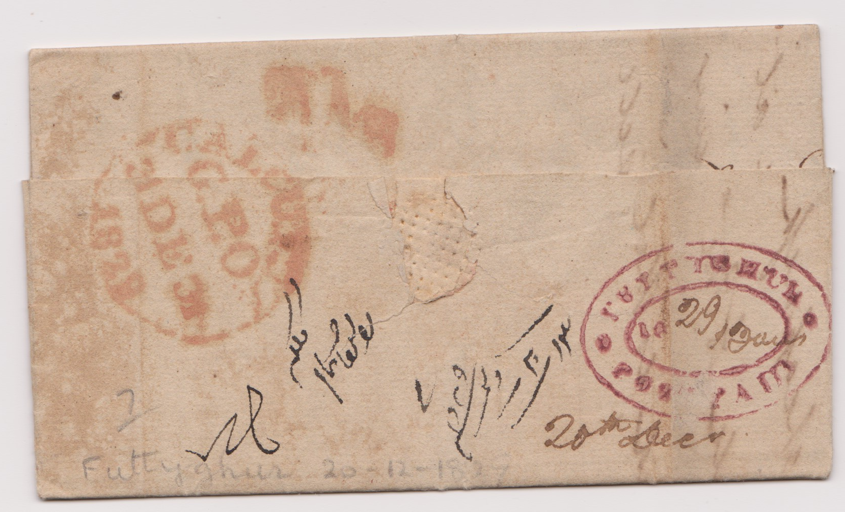 20 December 1827 Futtyghur HG 1 pre stamp cover — COV-4012