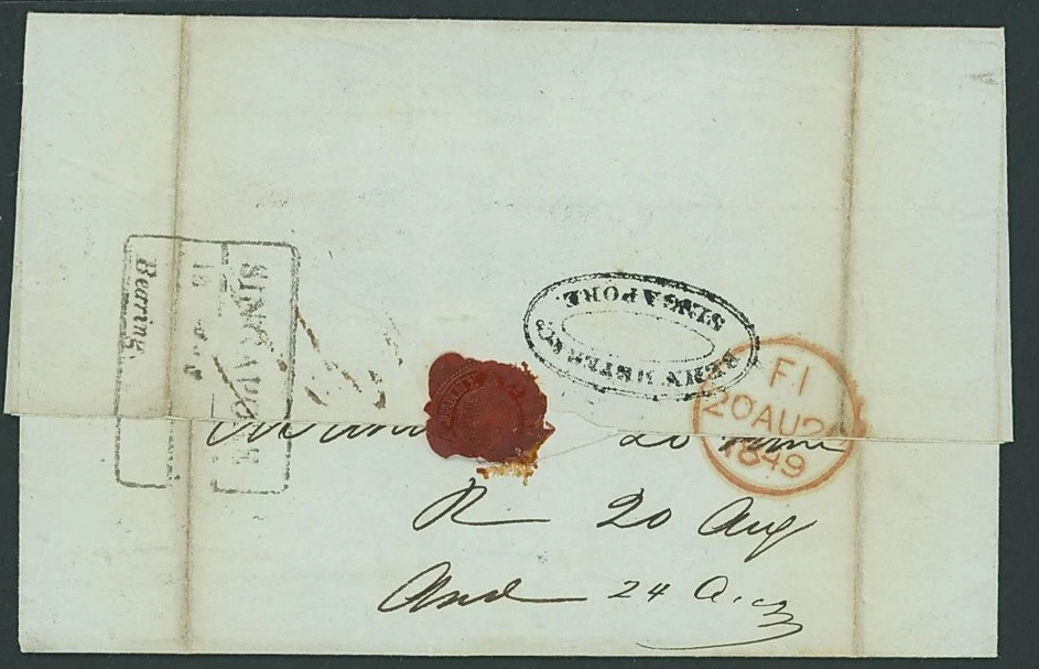 Pre-stamp cover of India — 1849, Singapore FP 4 handstruck folded letter (COV-5531)