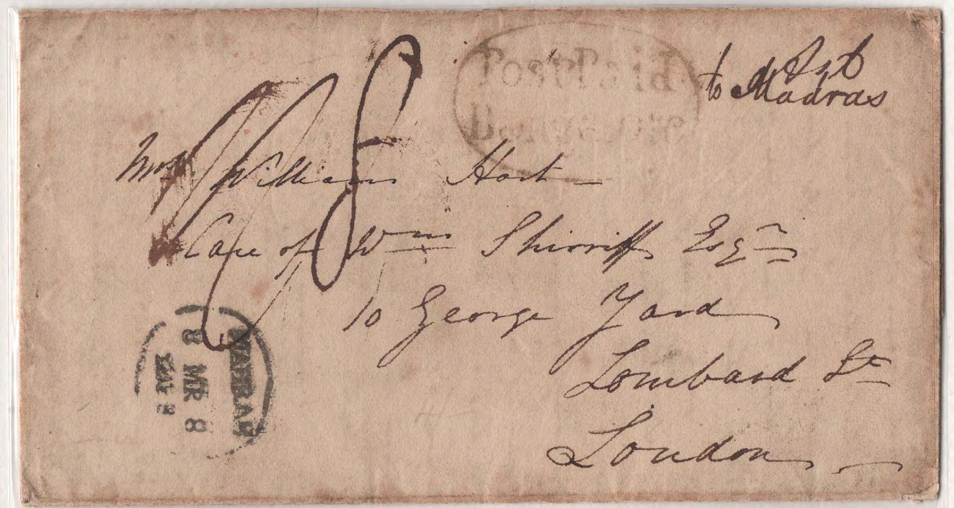 COV-2455 — 5 July 1823 Bangalore HG 2 pre-stamp cover