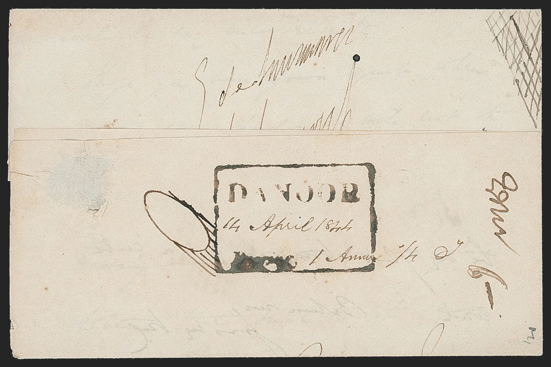 14 April 1844 Danoor HG 2 pre stamp cover — COV-29