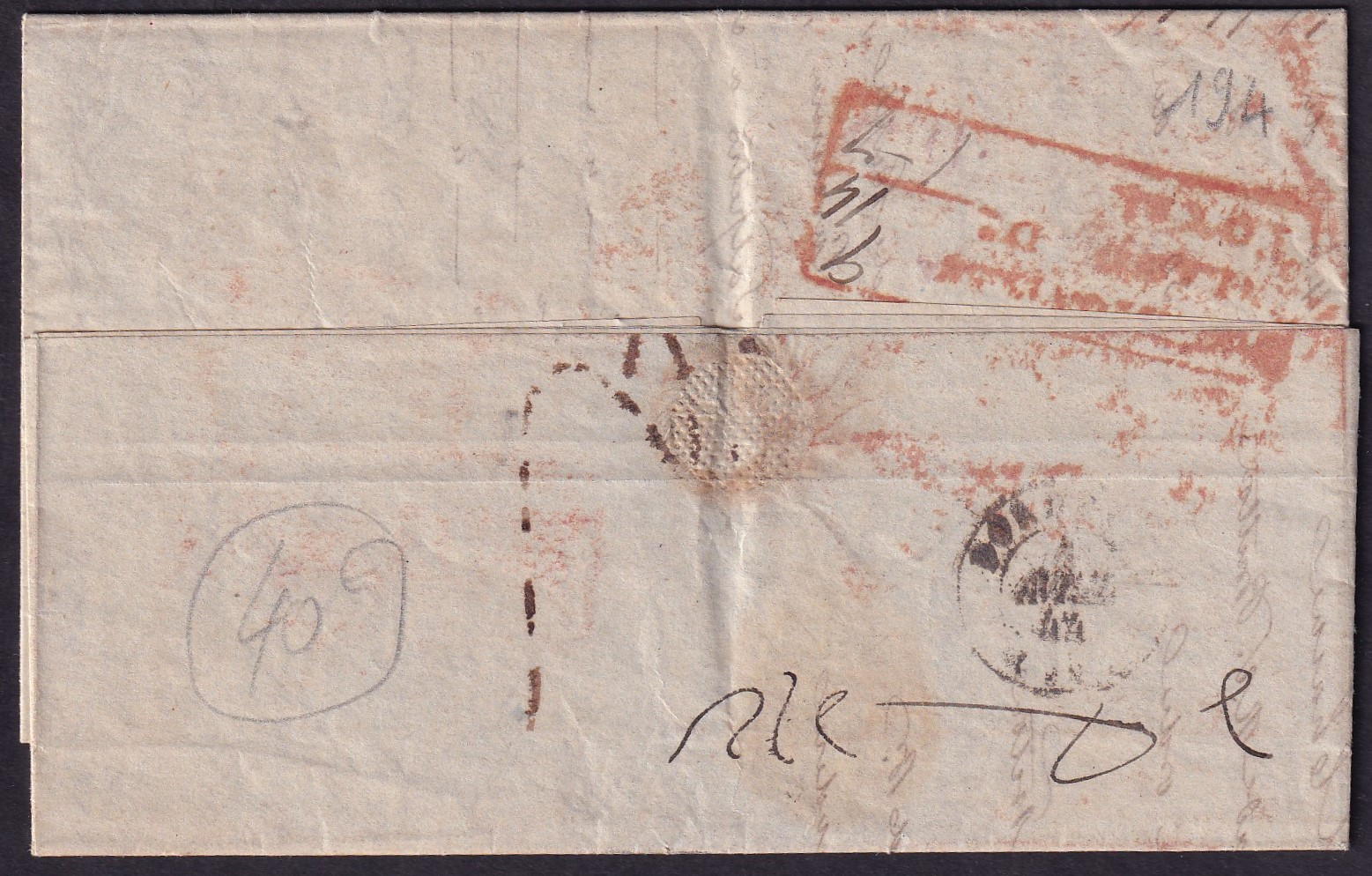 1844 Calcutta SD13 pre stamp cover — COV-3145