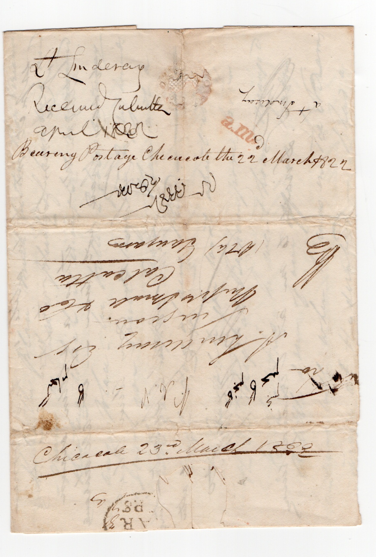 22 March 1822 Chicacole MN 2 pre stamp cover — COV-4516